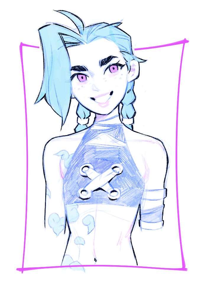 Quick, sketchy portrait of Jinx from Arcane.