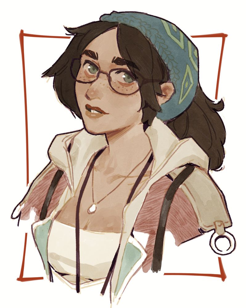 Colour sketch of Alma from Monster Hunter Wilds.