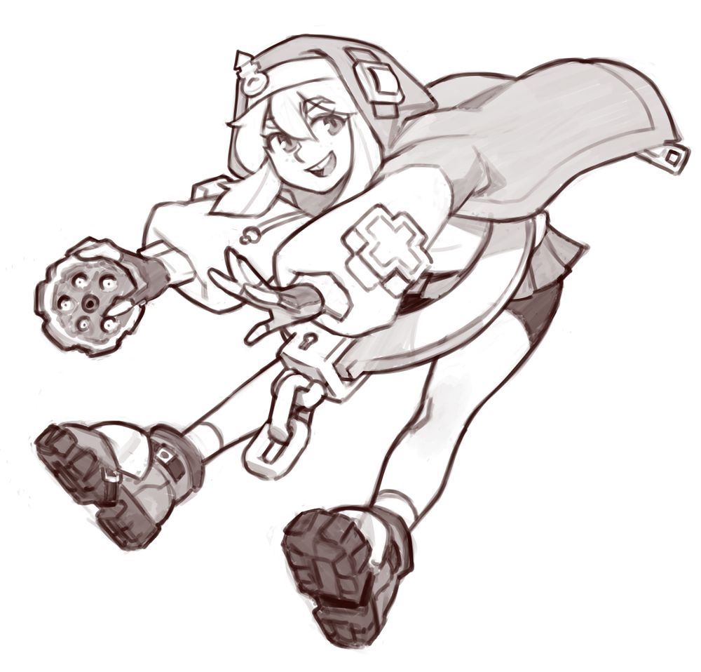 A sketchy drawing of Bridget from Guilty Gear Strive.