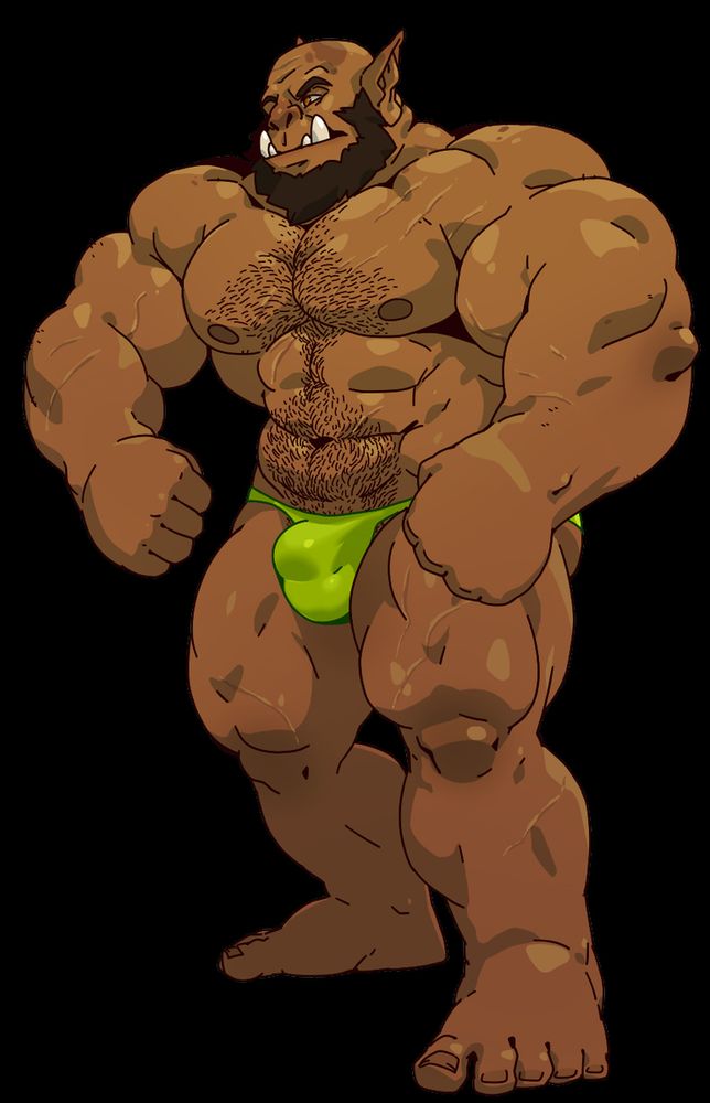 I think this is the World of Warcraft Orgrim (movie version) flexing in lime green bodybuilding trunks.
