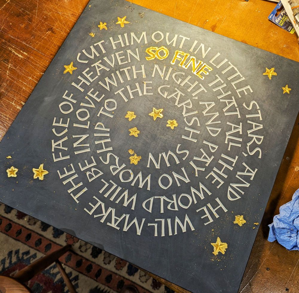 Hand carved #lettering on #slate with inpainting and 24ct #gilding