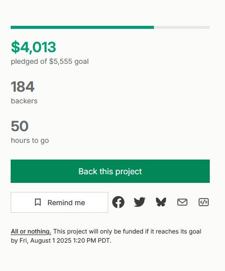 4013/5555. 184 backers. 50 hours to go. BACK THIS PROJECT