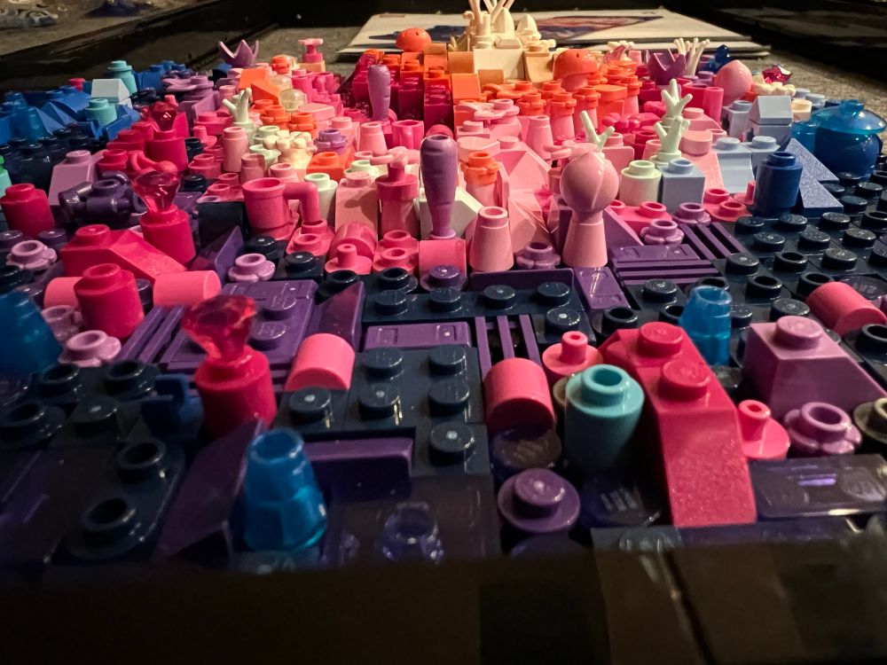 A side picture, where it kinda looks like a candy-colored city skyline. 