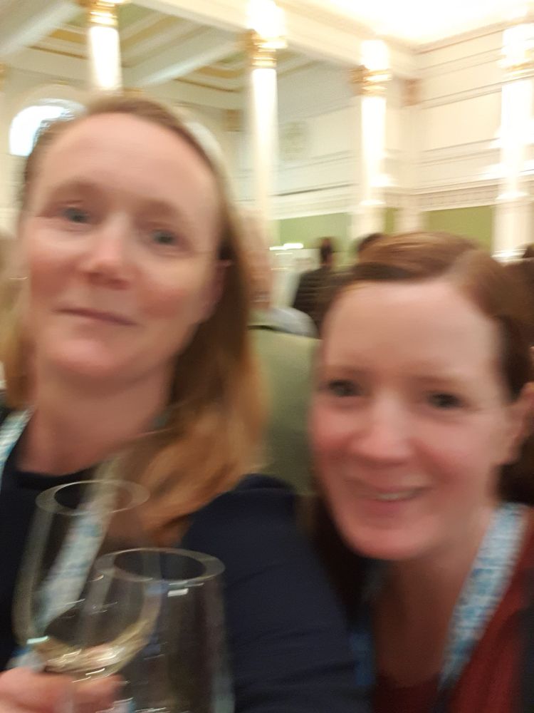 Shaky selfie of me and Dr. Andrea Söllinger cheering in white wine at the end of a long and very interesting day. 