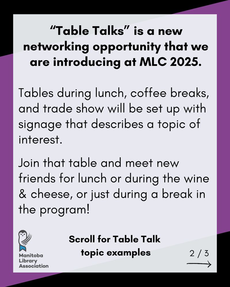“Table Talks” is a new networking opportunity that we are introducing at MLC 2025.
 
Tables during lunch, coffee breaks, and trade show will be set up with signage that describes a topic of interest. 

Join that table and meet new friends for lunch or during the wine & cheese, or just during a break in the program!

Scroll for Table Talk 
topic examples