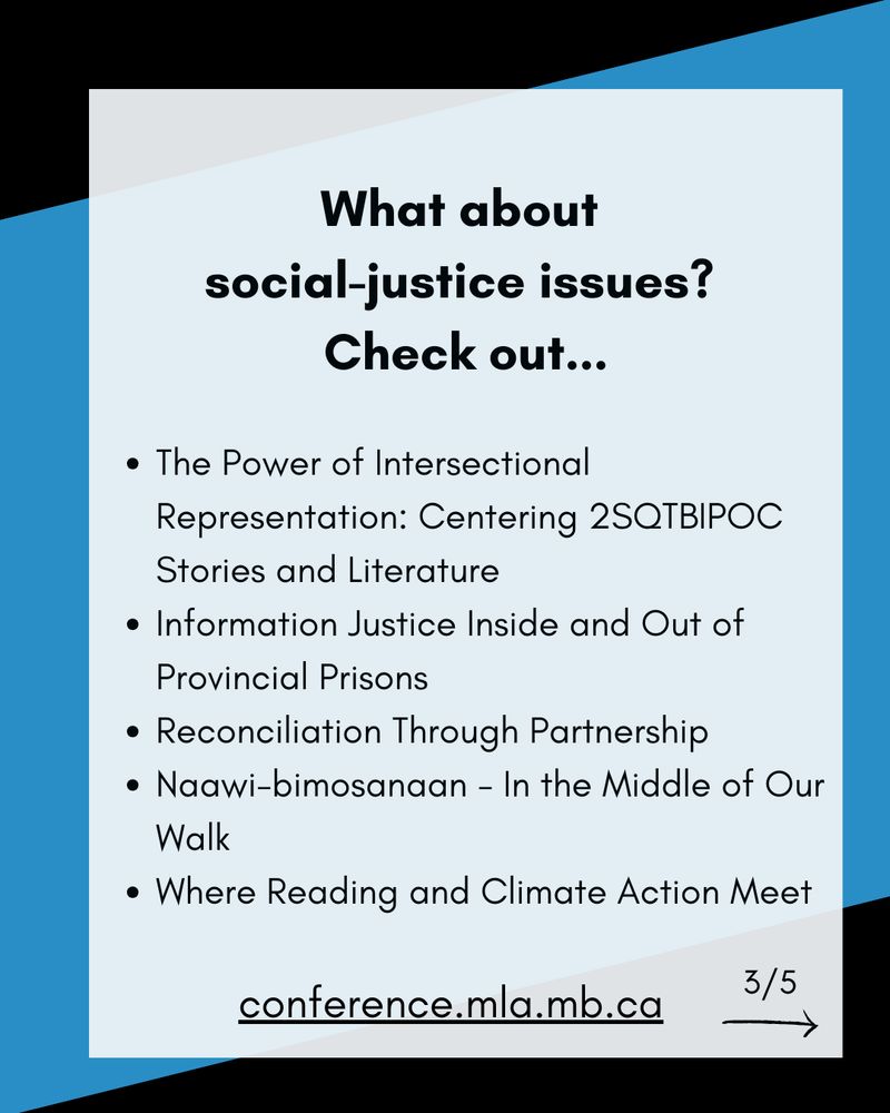 What about 
social-justice issues? 
Check out...


The Power of Intersectional Representation: Centering 2SQTBIPOC Stories and Literature
Information Justice Inside and Out of Provincial Prisons
Reconciliation Through Partnership
Naawi-bimosanaan - In the Middle of Our Walk
Where Reading and Climate Action Meet