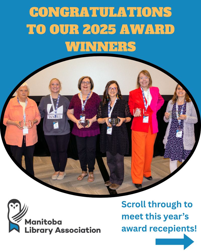 Photo depicting five smiling women holding glass awards with the MLA president