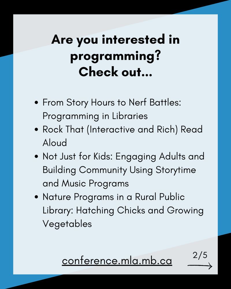 Are you interested in programming?
Check out...

From Story Hours to Nerf Battles: Programming in Libraries
Rock That (Interactive and Rich) Read Aloud
Not Just for Kids: Engaging Adults and Building Community Using Storytime and Music Programs 
Nature Programs in a Rural Public Library: Hatching Chicks and Growing Vegetables