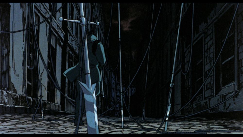  A series of spears and a Fisherman as depicted in the original animation in "Angel's Egg"