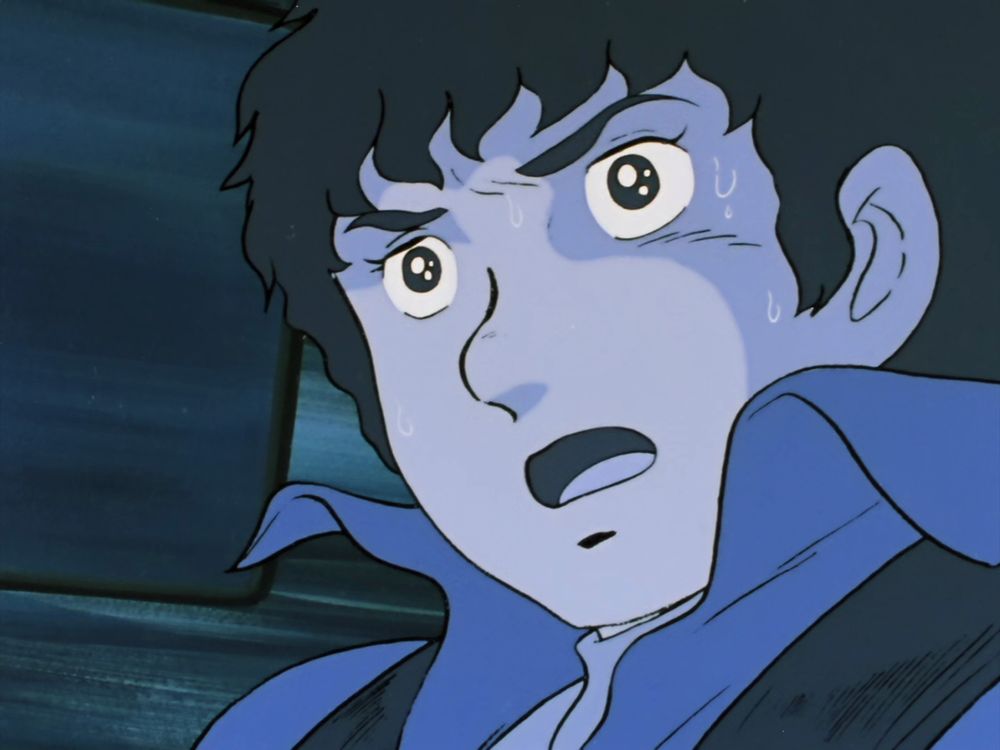 Close-up of Amuro, rendered in expressive blues as a stylistic choice.