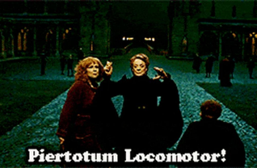 piertotum locomotor is written on a poster with two women