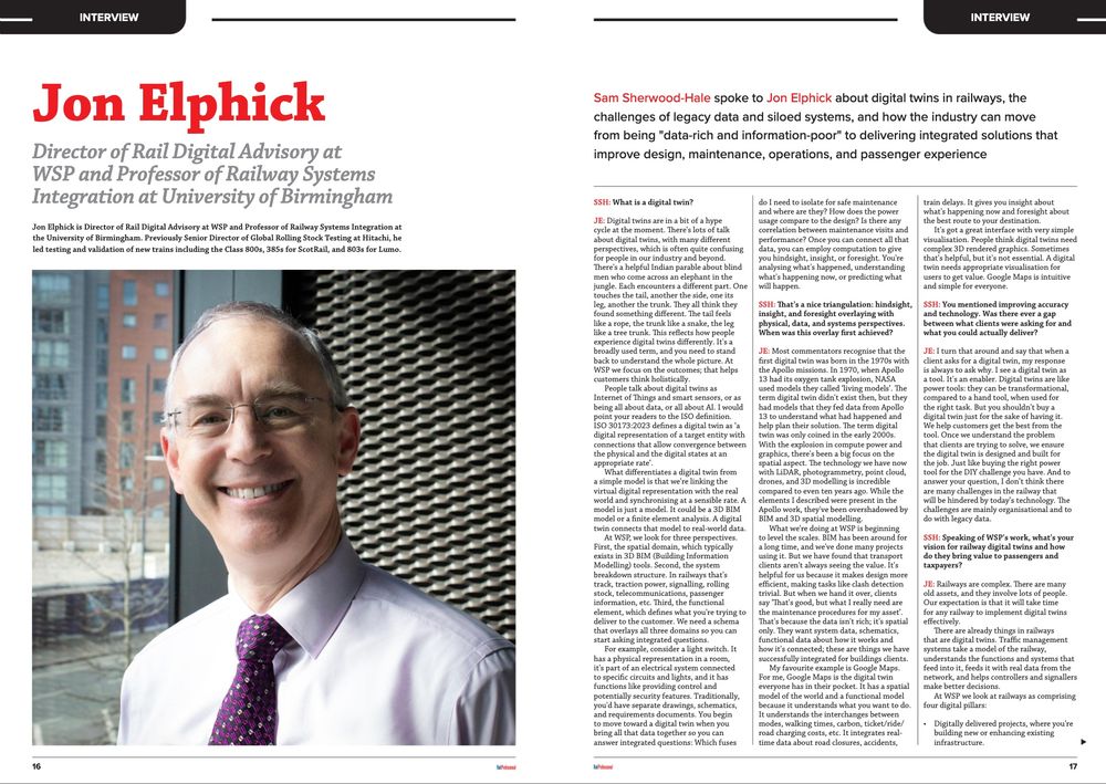 Jon Elphick’s interview on pages 16 to 19 of this month’s Rail Professional magazine.
