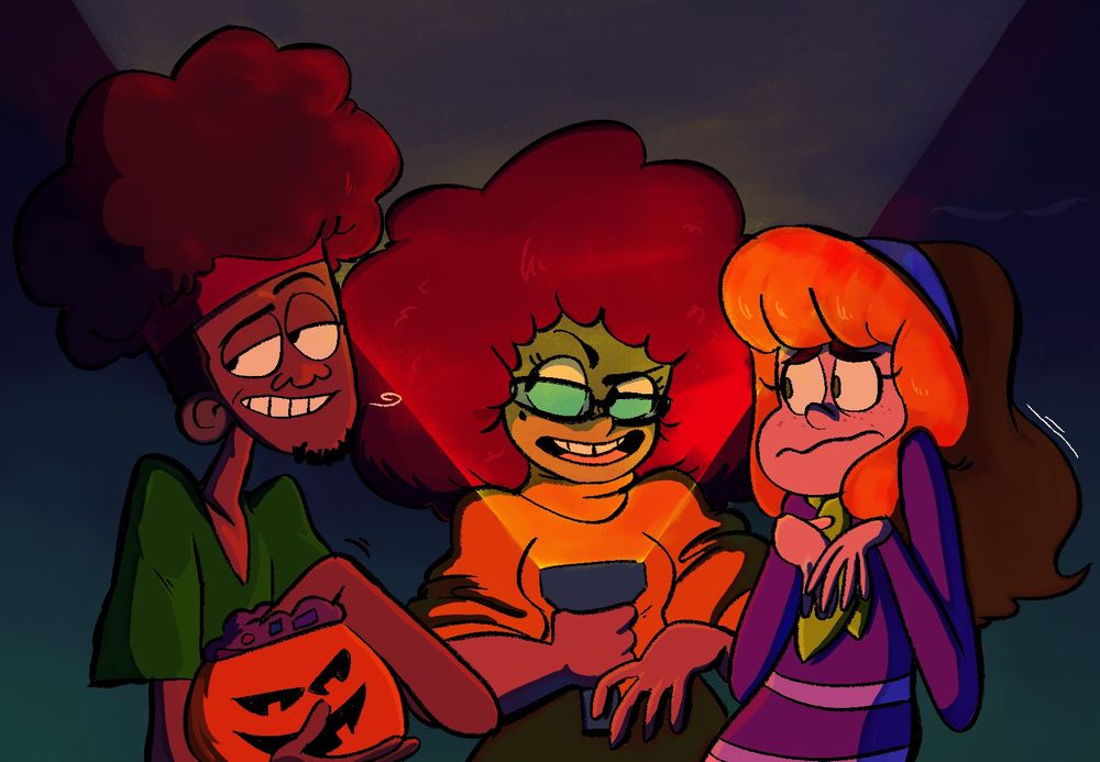 Maya and the gang telling spooky stories on halloween.