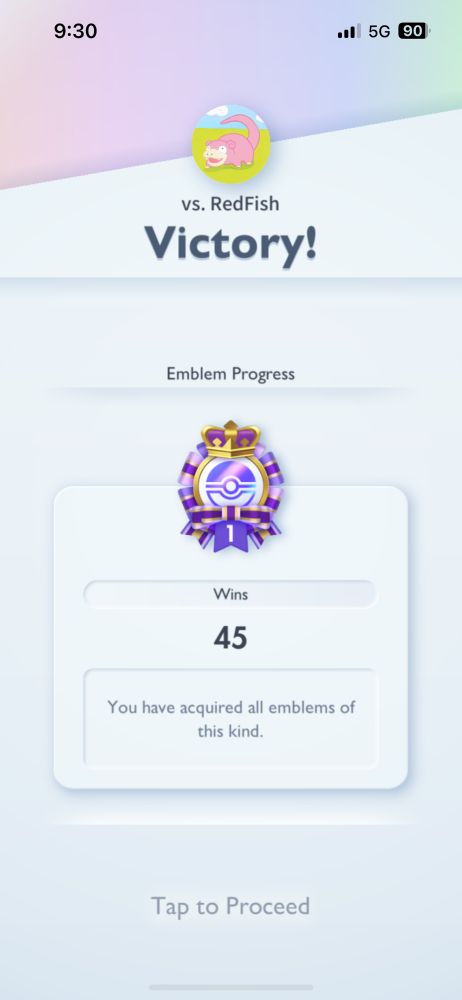 Pokémon TCG Pocket gold emblem for 45 battle wins acquired!
