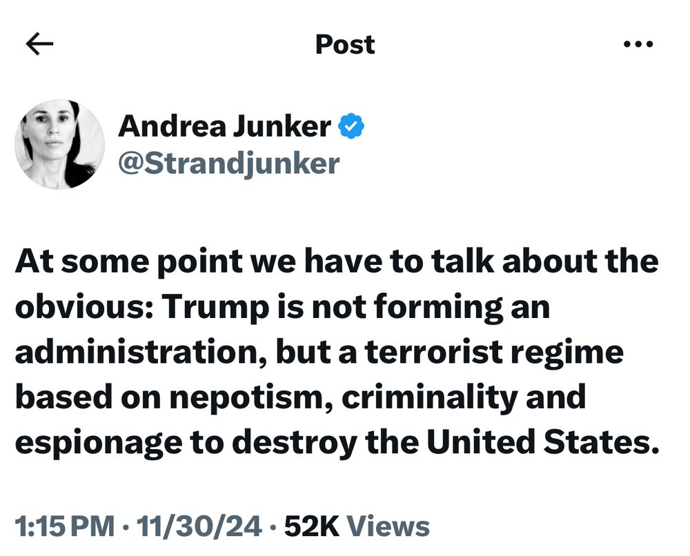 Post from X/Twitter by Andrea Junker. 