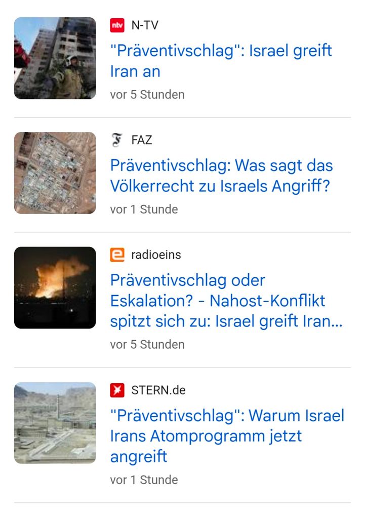 diverse deutsche medien sprechen vom "präventivschlag auf den iran"