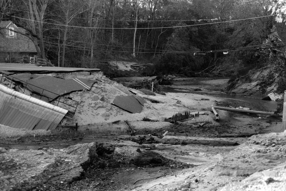 Harbor Rd in Stony Brook, NY collapsed after the heavy rains this past summer. Shot on Kentmere Pan 100 Black and white using a Canon AE-1