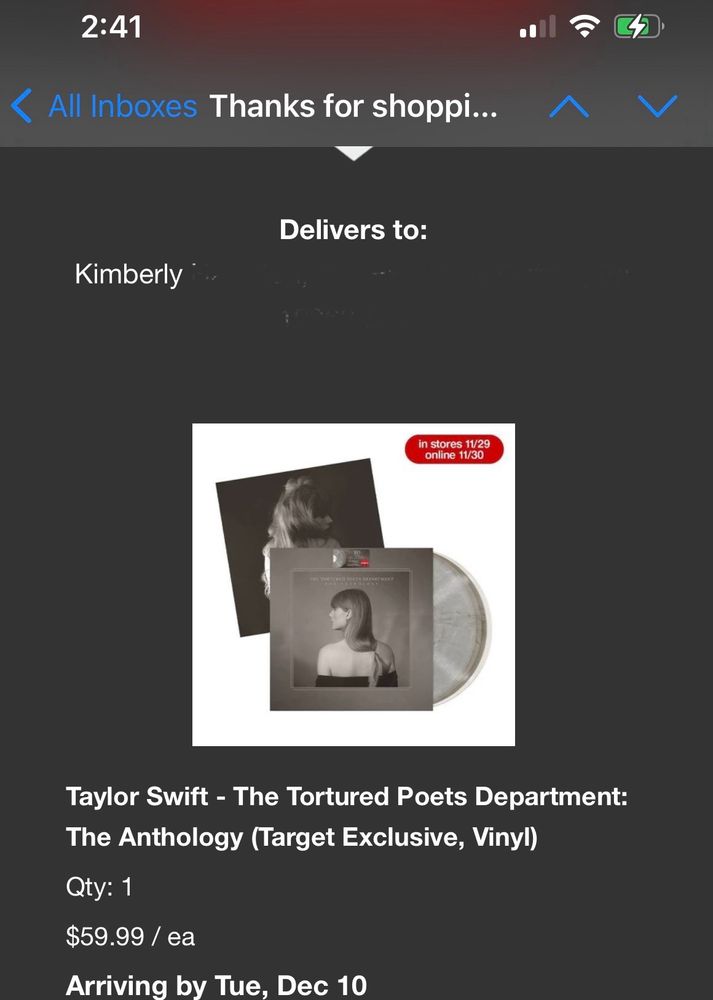 Screenshot of purchase from Target of Taylor Swift’s The Tortured Poets Department: The Anthology the Vinyl