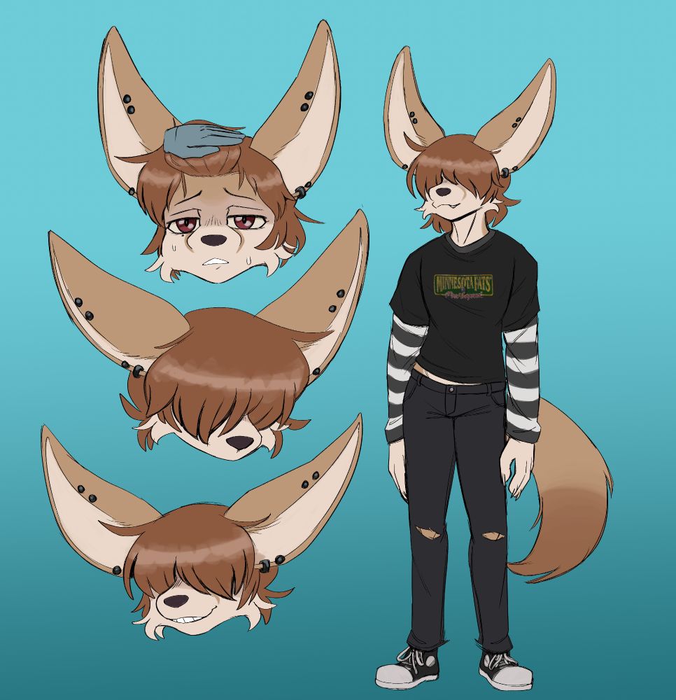 a masculine fennec girl in grunge clothes
