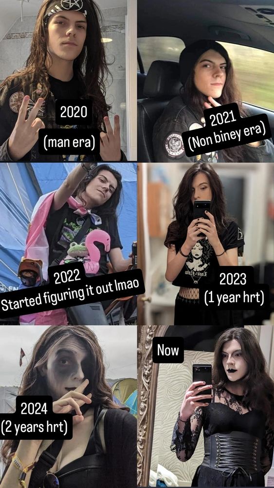 A timeline of 6 photos depicting my transition from 2020 to now