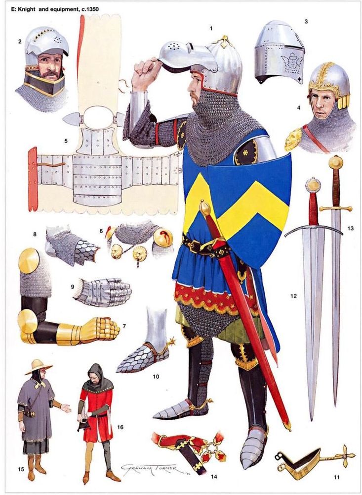 Knight and equipment c. 1350 from Osprey's Men at Arms picture book series