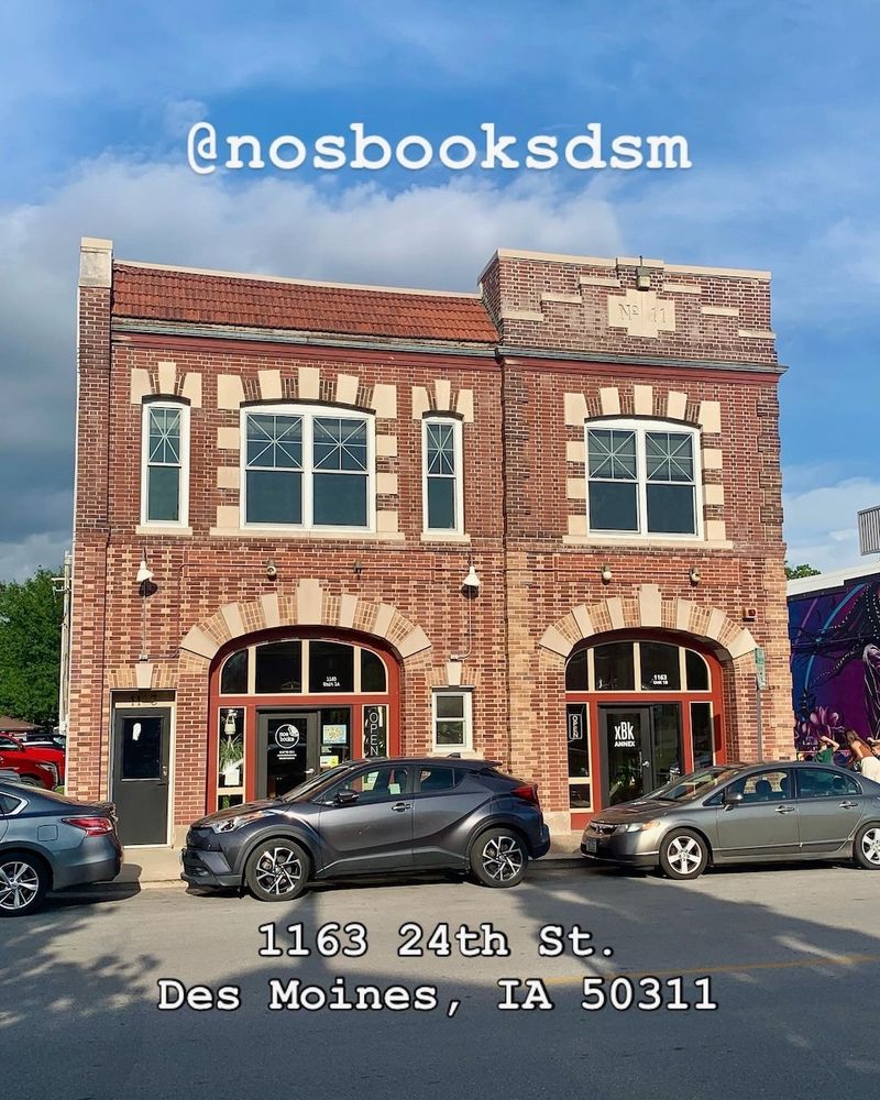 Nos Books is located in an historic fire station in the Drake University business district, 1163 24th St, Des Moines, IA 50311