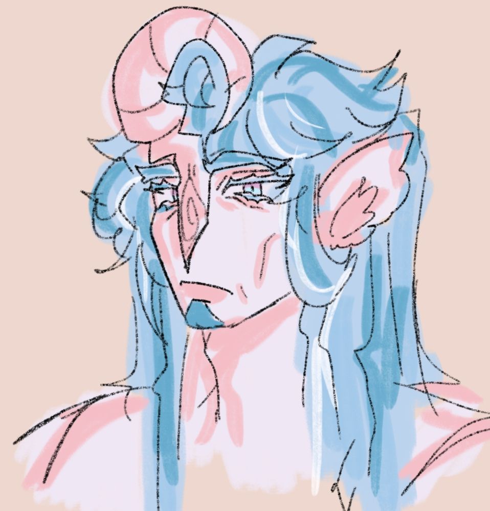 Moranas grandfather a old Unicorn with blue hair with his horn very much curved