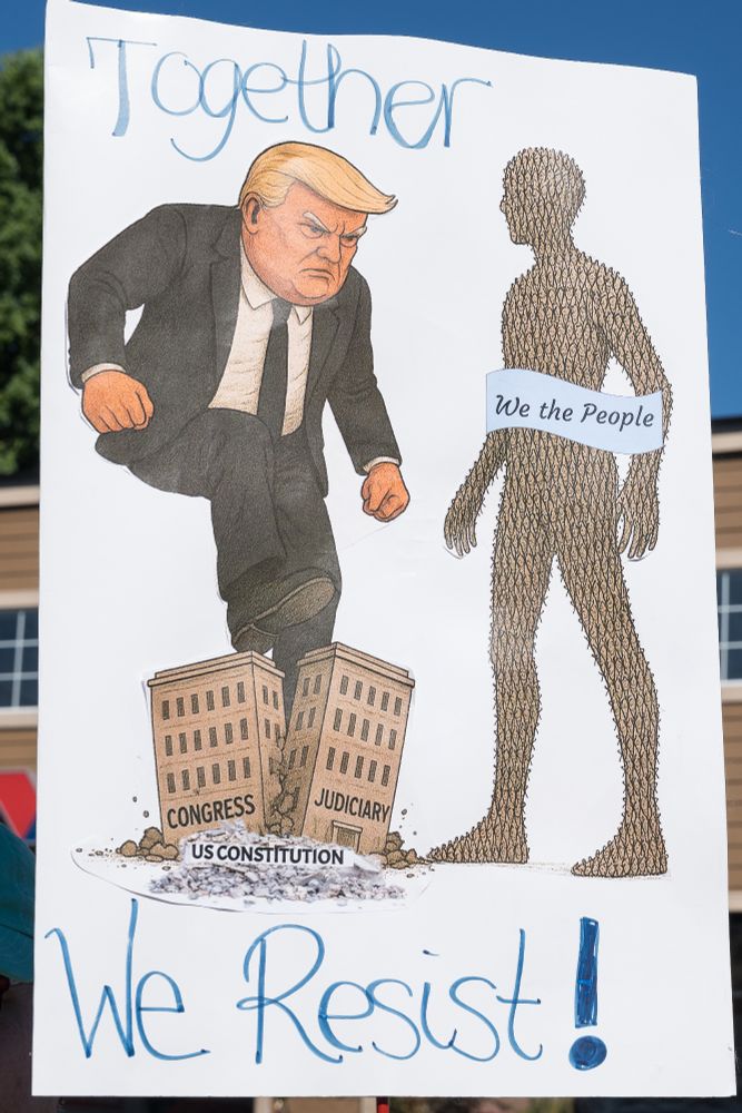 A picture of Trump stomping on Congress and the Judiciary. 
