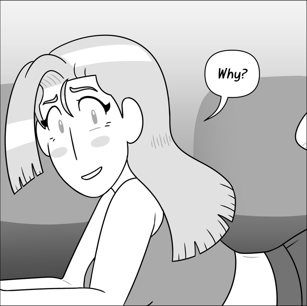 Our view shifts to only display Hazel, who is looking toward Liv with a curious smile.
Hazel: Why?