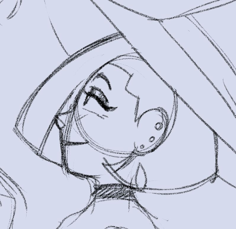 Profile sketch of Liv Mareluna (7Eves) tilting her head up and smiling