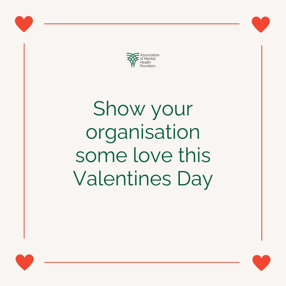 Cream background with orange hearts in each corner and orange border lines. Words read: "Show your organisation some love this Valentines Day."