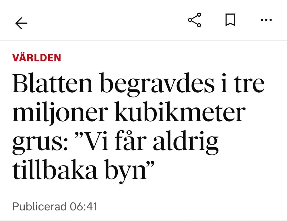 Rubrik från Dagens nyheter: Blatten begravdes i tre miljoner kubikmeter grus