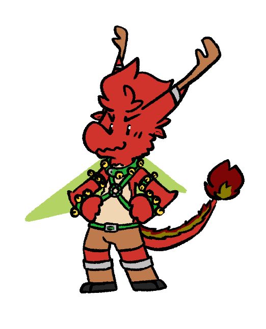 Bk dragon wearing a reindeer outfit.