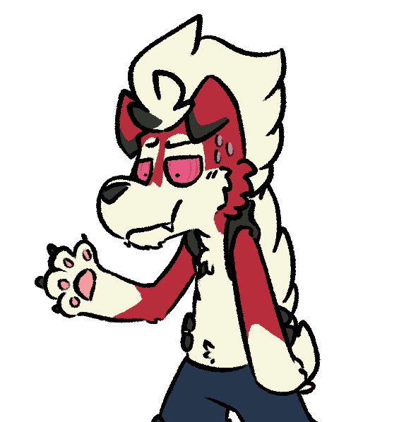 Bk Lycanroc looking at his paw with concern.
