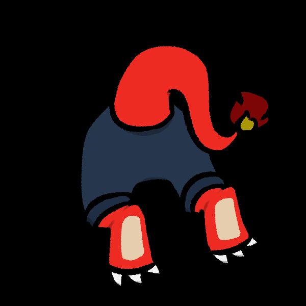 Bk Charmeleon stuck in a wall with cracks around it, only the bottom of his body is visible.