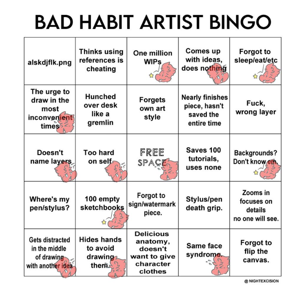 Bad habit artist bingo, Bk did not get a bingo.