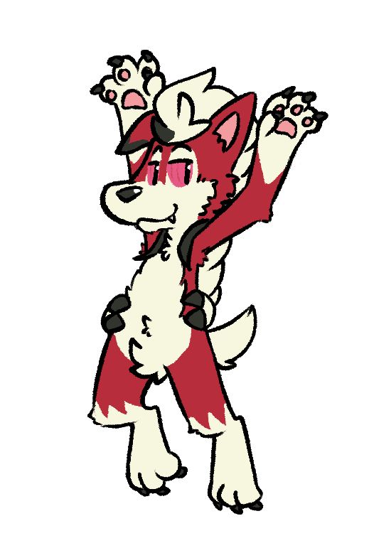 Bk Lycanroc posing with his hands up, he has crotch fluff.
