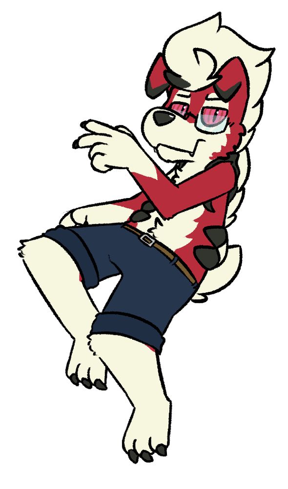 Bk Lycanroc doing a sort of peace sign.