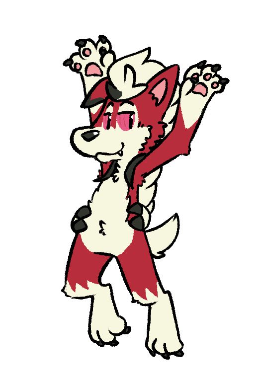 Bk Lycanroc posing with his hands up, he does not have crotch fluff.
