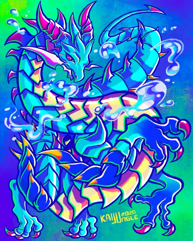 mercury, a blue dragon from dragalia lost surrounded by bubbles 