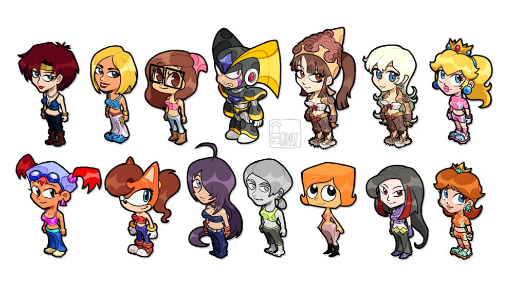 First row: Ennil El, Xbox Avatar from A World of Keflings, Violet Rose (Jaltoid), Bass (Mega Man), Female Thieves (Ragnarok Online), Strikers Peach

Second row: Guppi (Xtreme Sports), Tiara Boobowski, Kan-u Unchou, Wii Fit U Trainer, Debbie Turnbull, Pike Queen Lucy, Strikers Daisy
