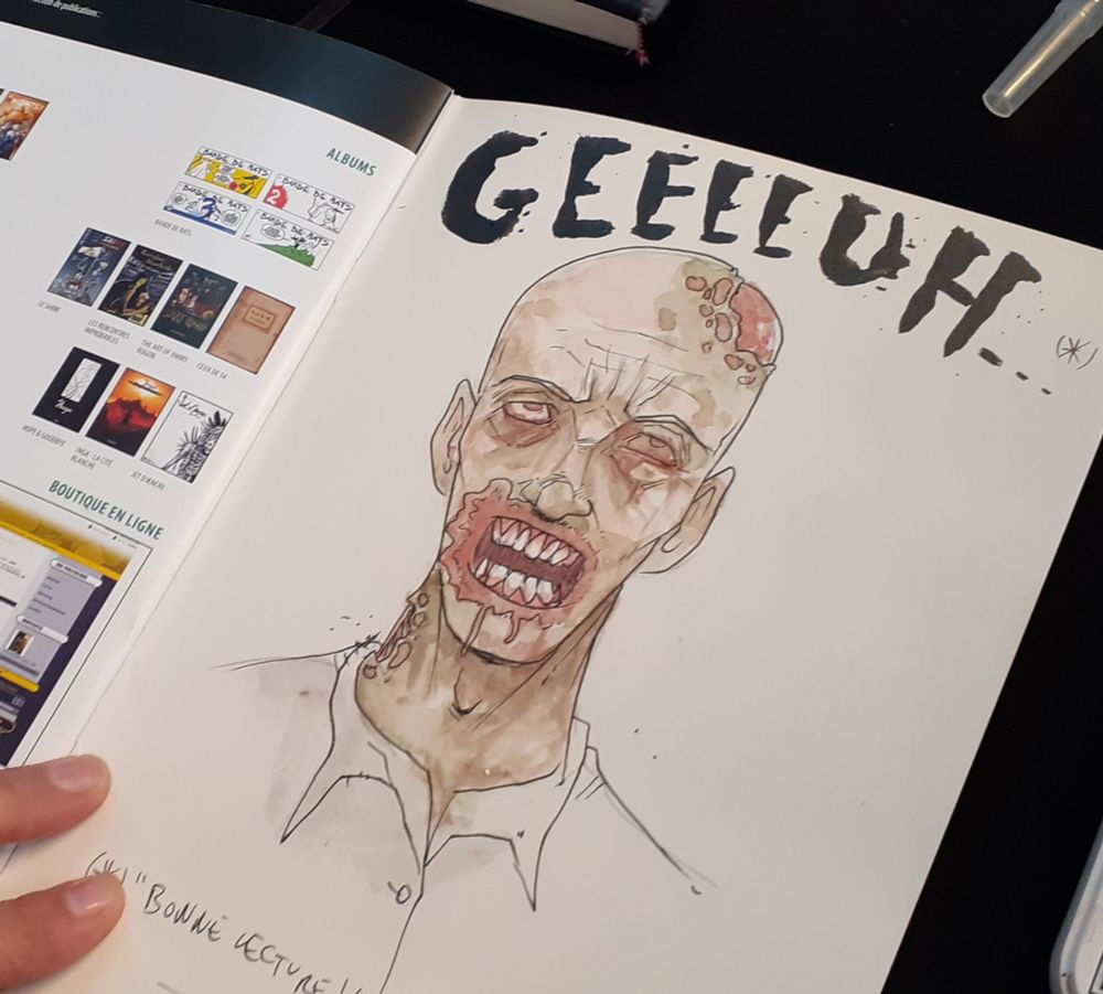 Même dessin de zombie colorisé à l'aquarelle par Céline.
