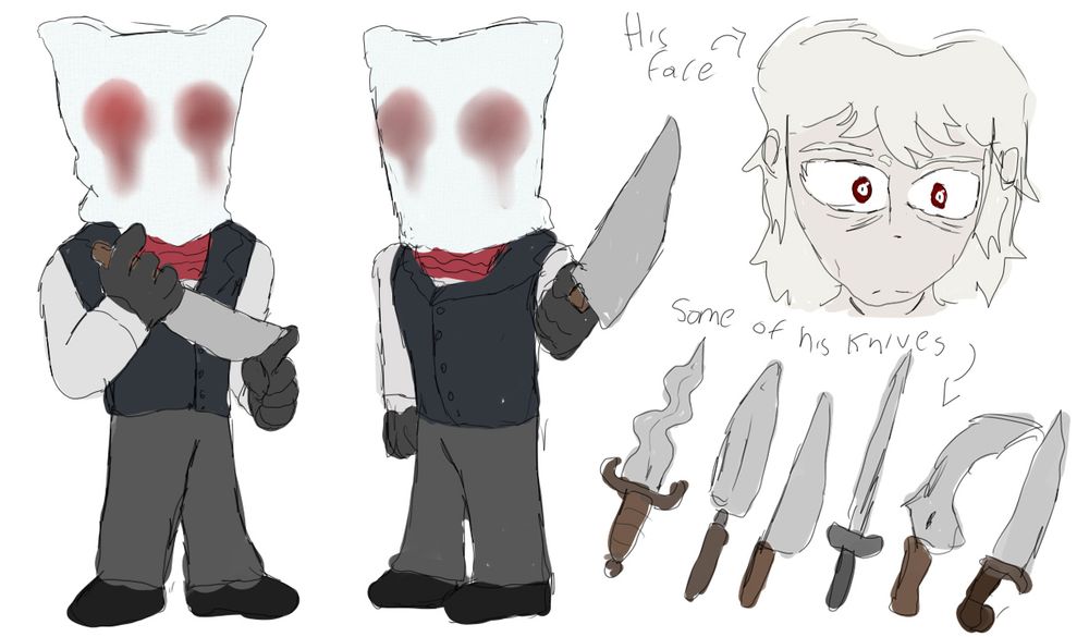 His suit, his face and his knives.