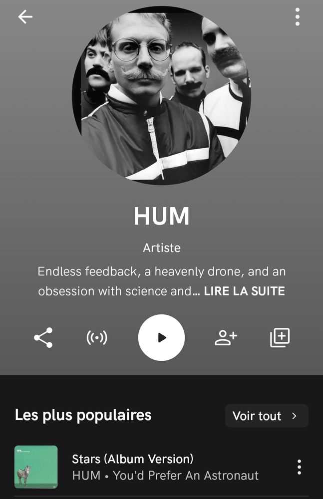 Page artiste HUM sur QoBuz : photo de quatre mecs moustachus (plus ou moins vraiment)!