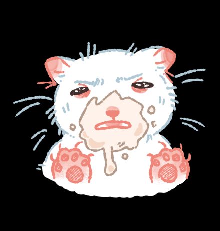 a drawing of a white kitten with milk on its face.