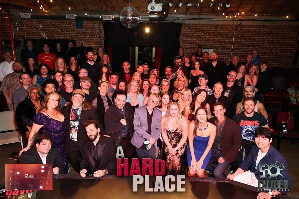 Photo of the cast and crew of A Hard Place at the premiere screening.