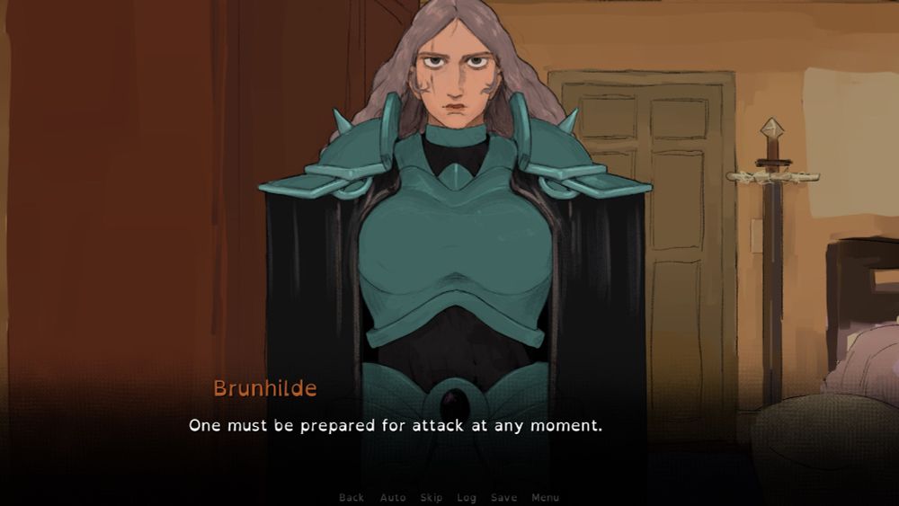 drawing of a knight woman saying 'one must be prepared for attack at any moment'