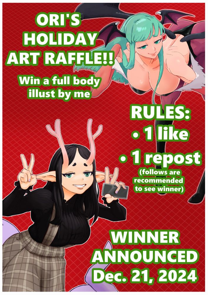 Art Giveaway Announcement Image. Text included: "RULES: 1 like, 1 repost, following is recommended to hear about the winner. Also Deadline to enter is December 21, 2024"