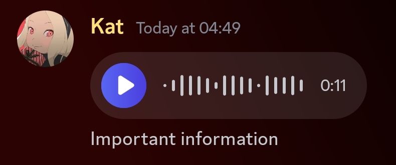 Discord voice note follow by a message saying "Important Information"