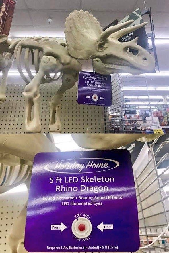 It’s an affront against god and man.

A picture of a triceratops bone toy at a Walmart like store. It is labeled as a RHINO DRAGON.

Triceratops had never heard such bullshit